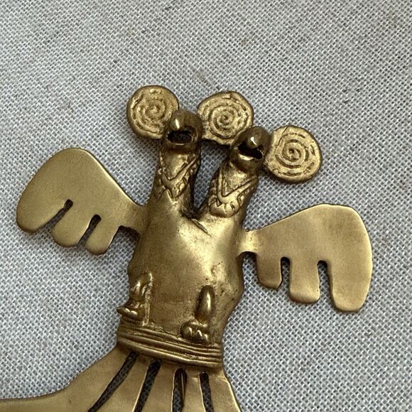 VINTAGE Pre-Columbian Style Double Bird Brooch Large Goddess Core Art Deco Rare - Picture 5 of 10